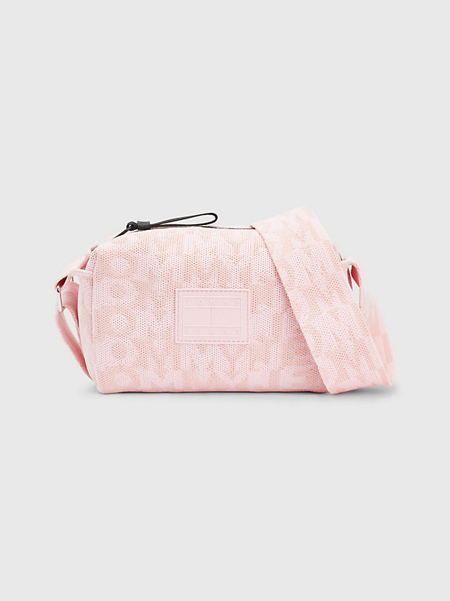 pink gewebte crossbody-tasche mit logo für damen - tommy jeans