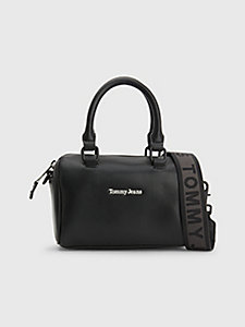 schwarz bowling-tasche mit kontrast-besatz und logo für damen - tommy jeans