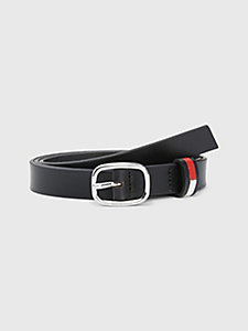 black leather oval buckle belt for women tommy jeans