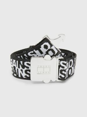 czarny parciany pasek z wzorem z logo dla kobiety - tommy jeans