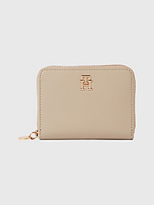 beige chic medium zip-around monogram wallet for women tommy hilfiger