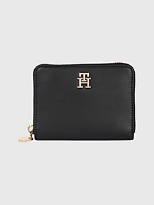 black chic medium zip-around monogram wallet for women tommy hilfiger