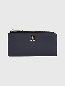 blue large zip-around monogram wallet for women tommy hilfiger