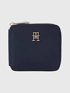 blue medium zip-around bifold wallet for women tommy hilfiger