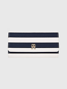 blauw iconic grote portemonnee met bretonse streep voor dames - tommy hilfiger