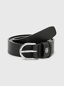 black leather monogram belt for women tommy hilfiger