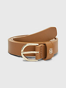 brown leather monogram belt for women tommy hilfiger