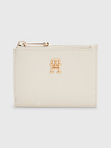 beige schmale brieftasche mit monogramm-emblem für damen - tommy hilfiger