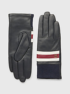 blue luxe leather gloves for women tommy hilfiger
