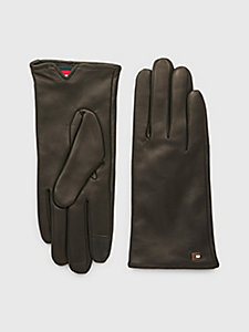 black essential flag plaque leather gloves for women tommy hilfiger