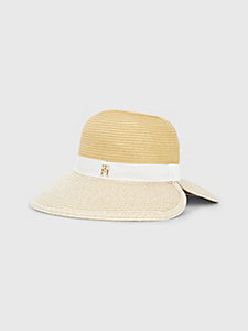 white two-tone raffia straw hat for women tommy hilfiger
