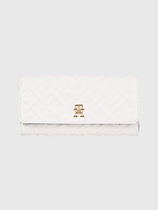 beige th monogram iconic large flap wallet for women tommy hilfiger