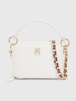 white bag with chain strap