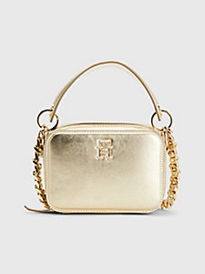 gold chic chain strap metallic crossover bag for women tommy hilfiger