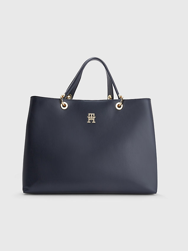 blue chic satchel mit monogramm für damen - tommy hilfiger