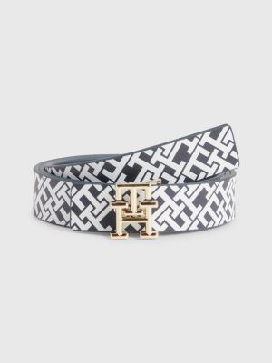 Reversible leather belt with monogram print