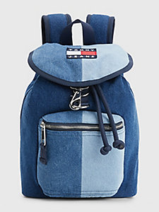 sac à dos heritage colour-block en denim bleu pour femmes tommy jeans