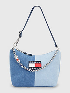 blue heritage colour-blocked denim shoulder bag for women tommy jeans