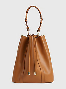 brown leather bucket bag for women tommy hilfiger