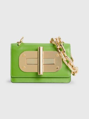 Turn Lock Leather Crossover Bag GREEN Tommy Hilfiger