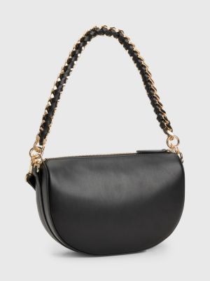 Milla Chunky Chain Strap Half Mood Shaped Shoulder Bag In Black