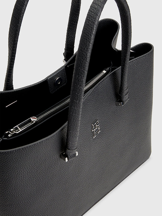 satchel con finitura zigrinata e monogramma black da donna tommy hilfiger