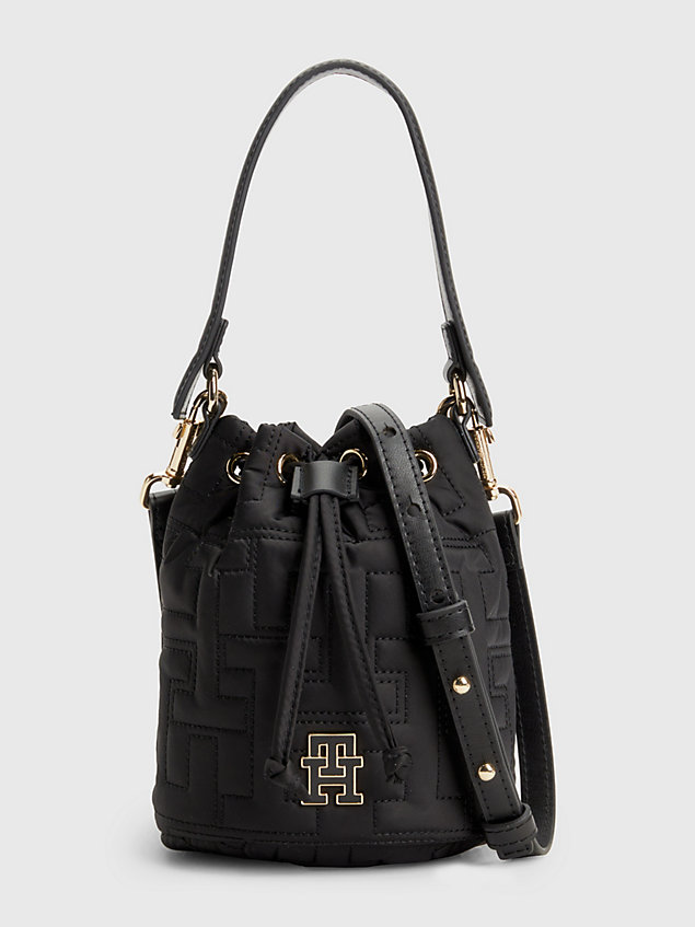 black chic recycled monogram quilting bucket bag for women tommy hilfiger