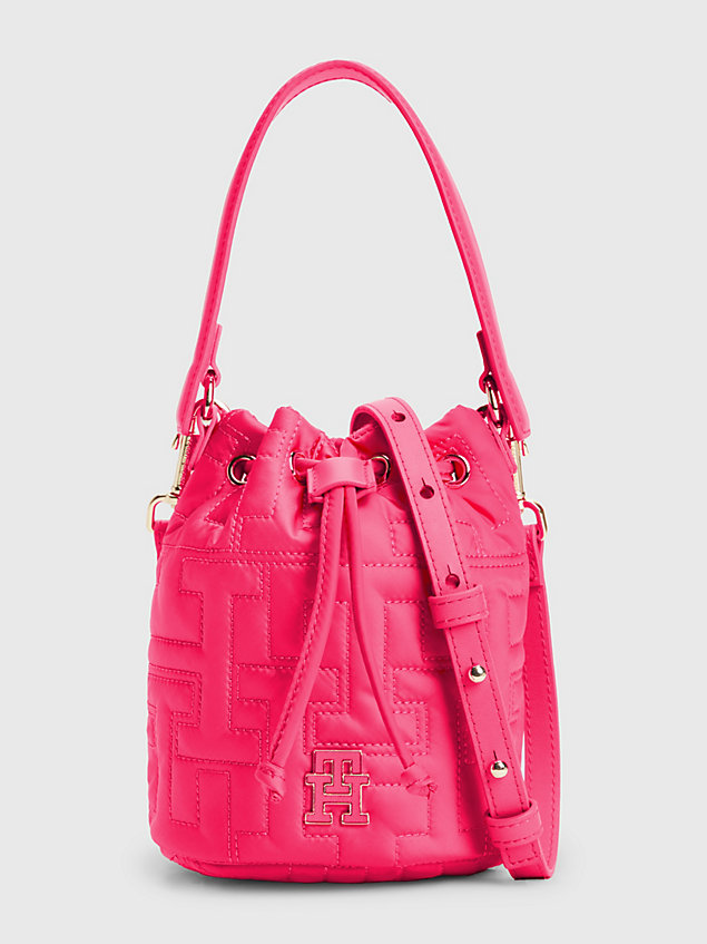 pink chic recycled monogram quilting bucket bag for women tommy hilfiger