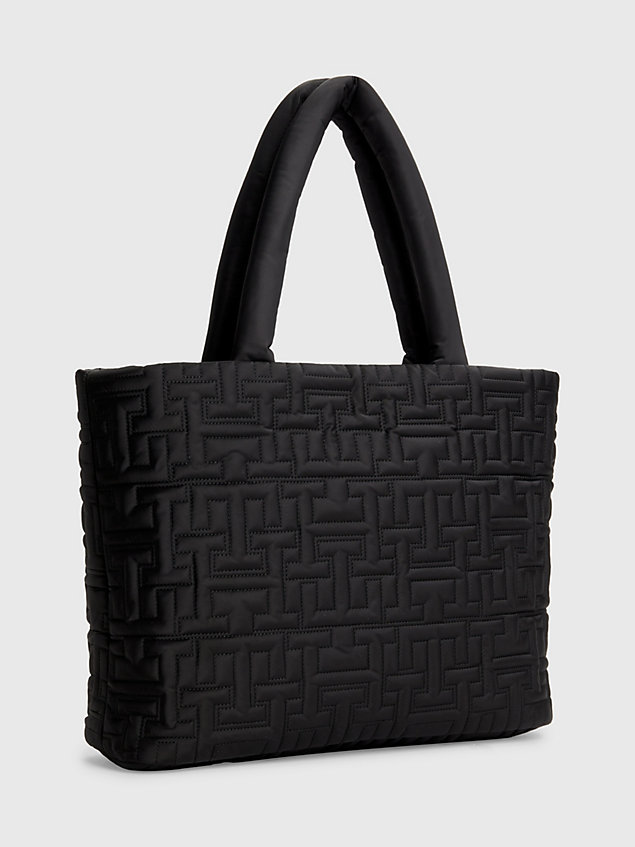 black chic tote-bag mit monogramm-steppung für damen - tommy hilfiger