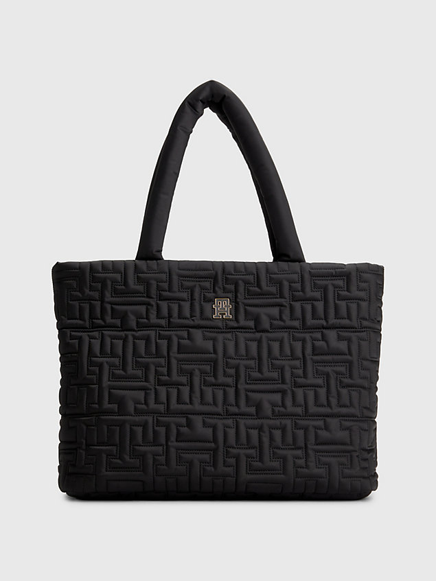 black chic recycled monogram quilting tote for women tommy hilfiger