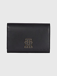 zwart chic medium portemonnee met flap en monogram voor dames - tommy hilfiger