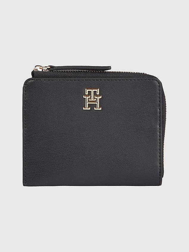 black schmale, mittelgroße monogramm-brieftasche für damen - tommy hilfiger