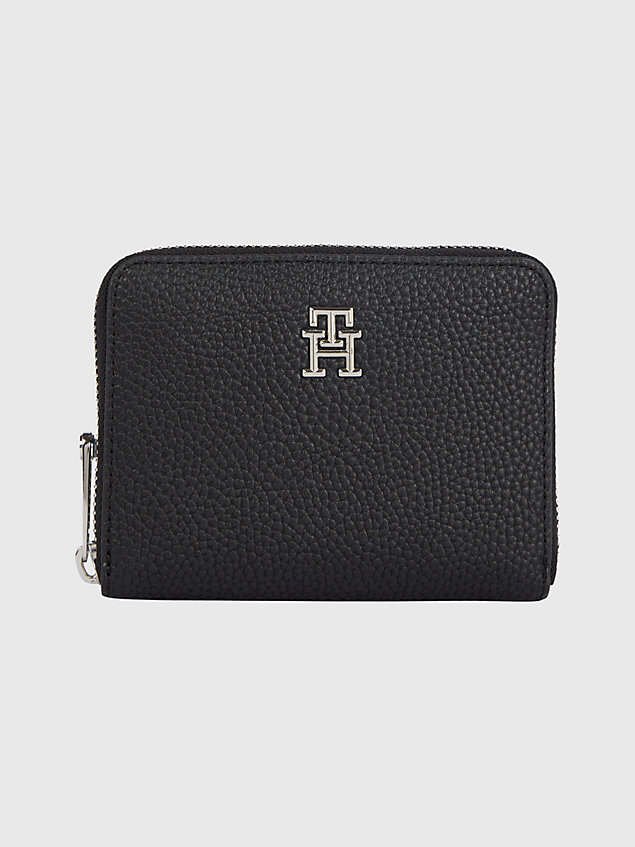 black mittelgroße brieftasche mit genarbtem finish für damen - tommy hilfiger