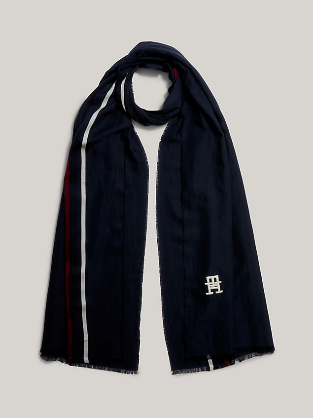 blue signature tape monogram scarf for women tommy hilfiger