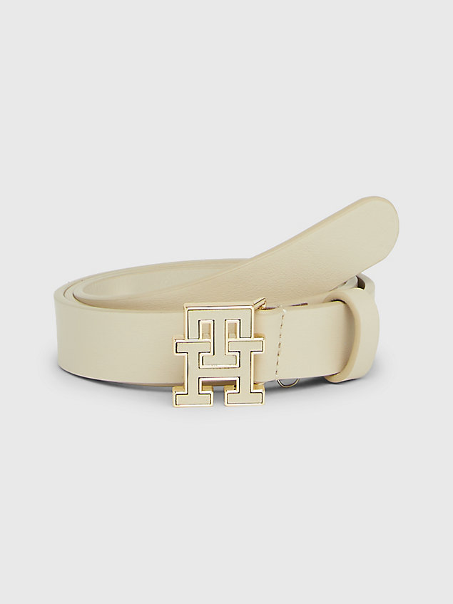 beige monogram buckle leather belt for women tommy hilfiger