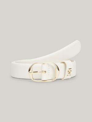 Casual Oval Buckle Leather Belt | White | Tommy Hilfiger