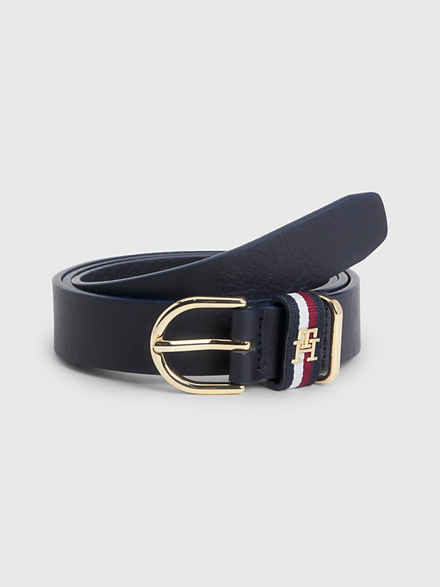 blue signature keeper leather belt for women tommy hilfiger
