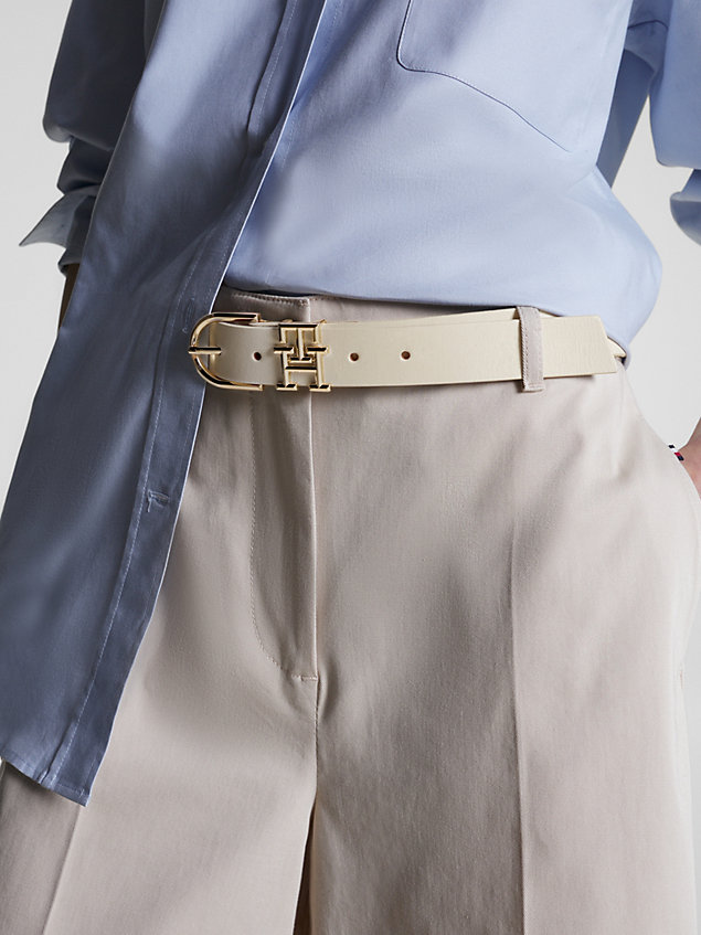 beige luxe leather monogram keeper belt for women tommy hilfiger