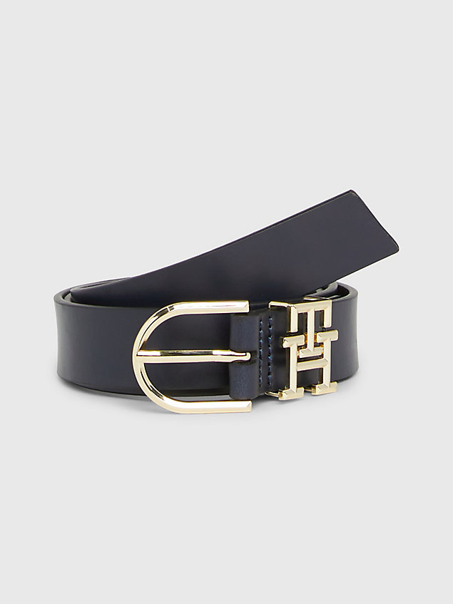 blue luxe leather monogram keeper belt for women tommy hilfiger