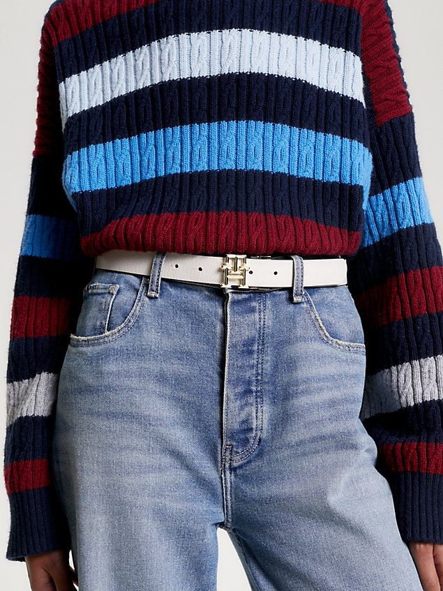 cinturón reversible de piel con monograma blue de mujer tommy hilfiger