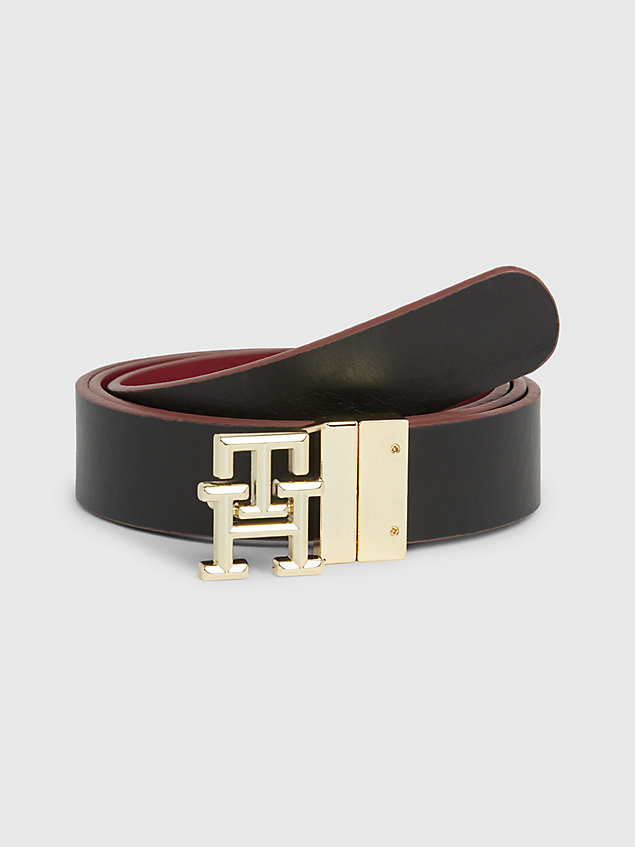 red reversible monogram leather belt for women tommy hilfiger