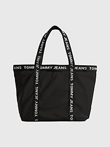 black essential logo tape tote for women tommy jeans