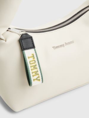 beige schultertasche mit gepolstertem riemen für damen - tommy jeans