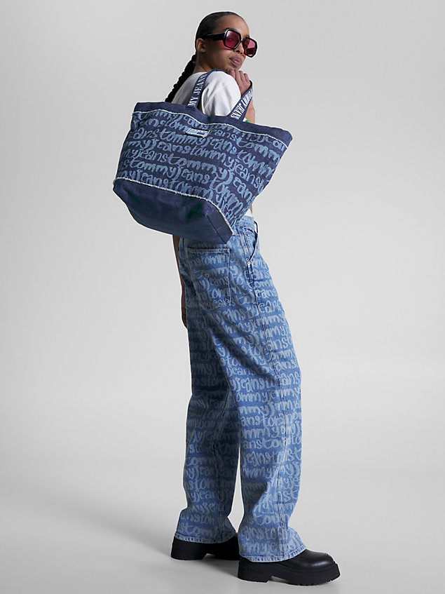 blue heritage tote-bag aus denim mit print für damen - tommy jeans
