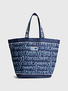 blau heritage tote-bag aus denim mit print für damen - tommy jeans