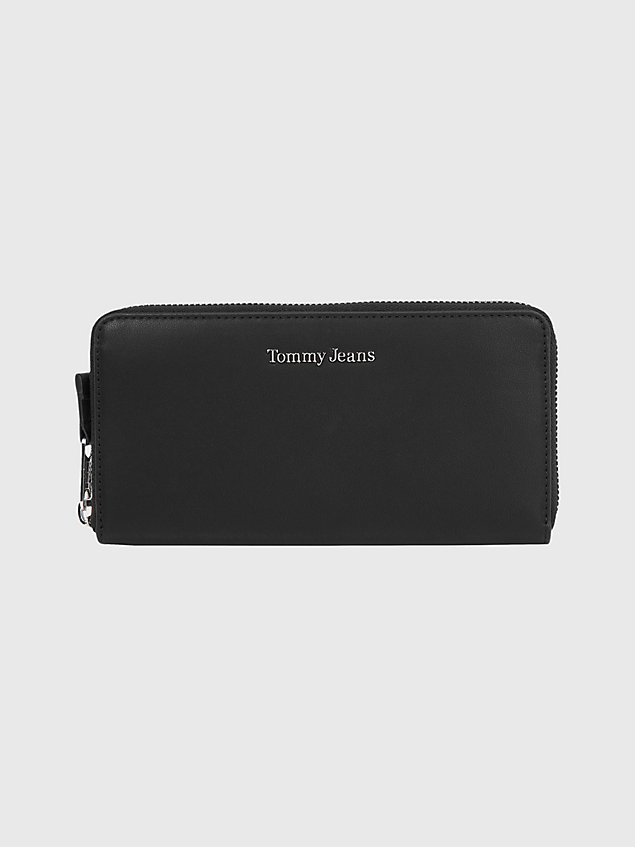 black grote zip-around portemonnee met logo voor dames - tommy jeans