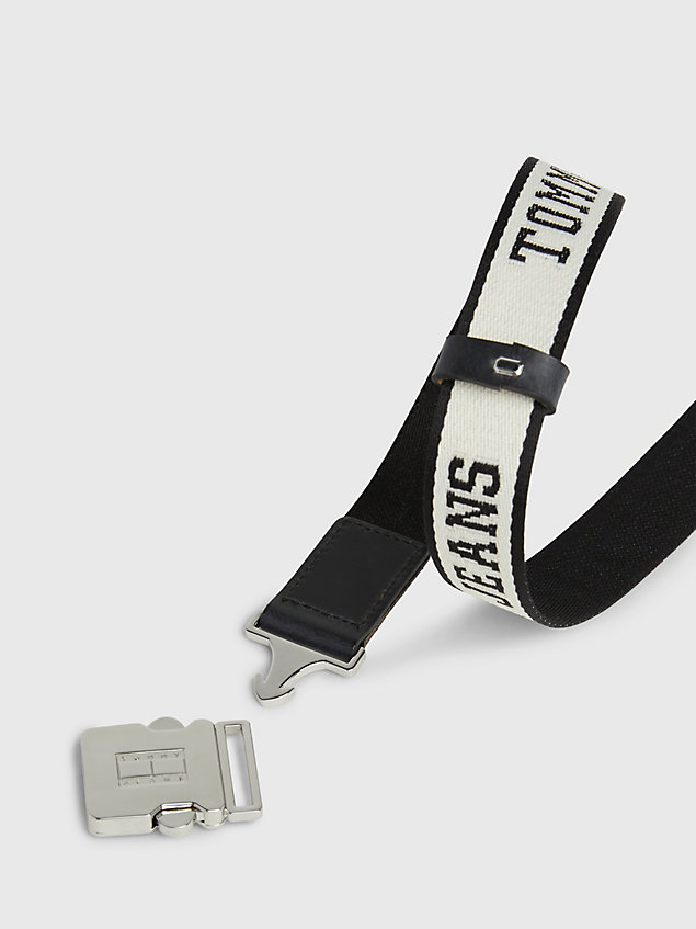 black recycled webbing repeat logo belt for women tommy jeans