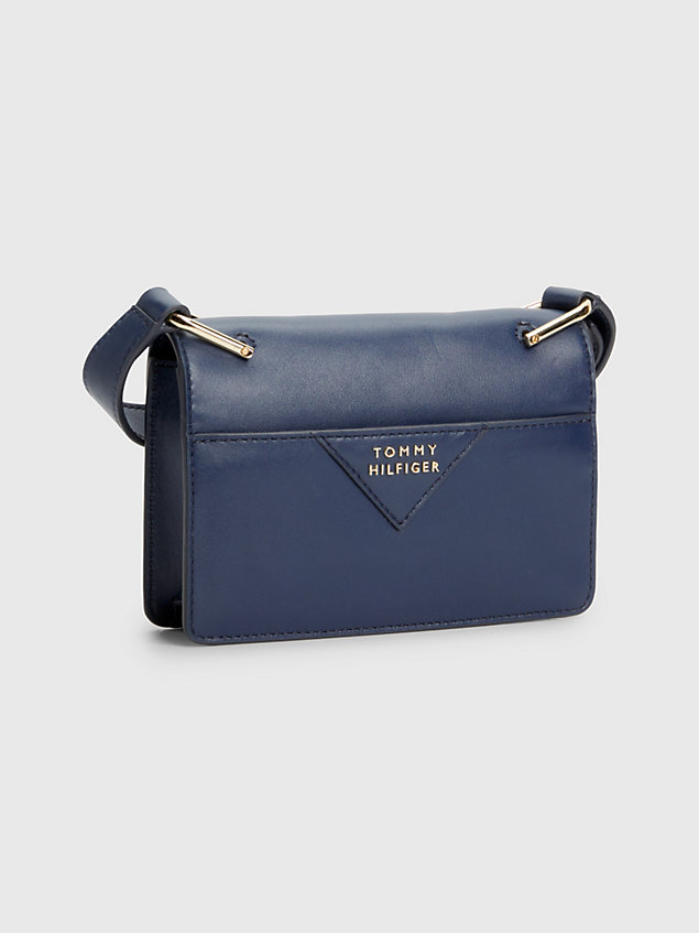 blue leather push lock mini crossover bag for women tommy hilfiger