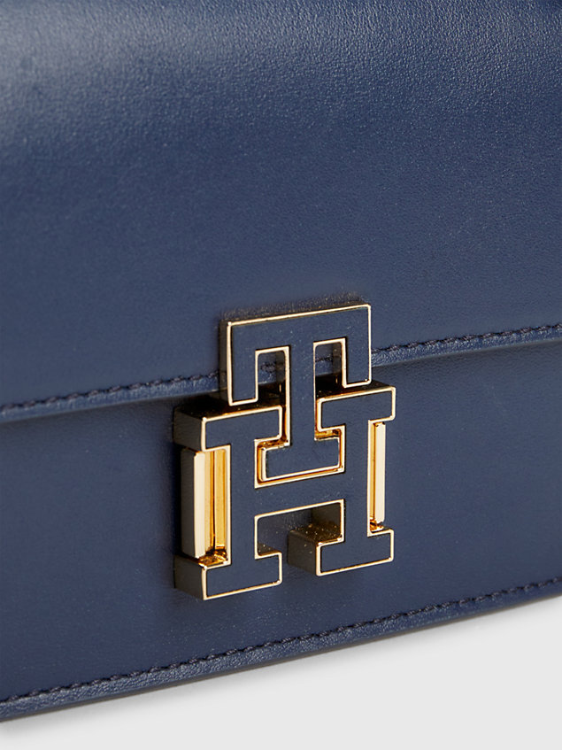 blue leather push lock mini crossover bag for women tommy hilfiger