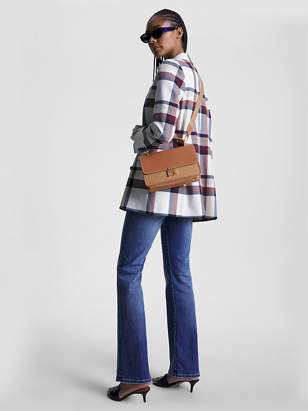 Push Lock Leather Flap Crossover Bag | BROWN | Tommy Hilfiger